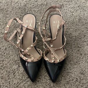 Mix No. 6 Black and Gold Strappy Heels